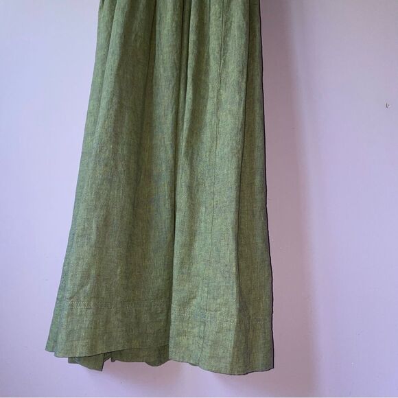 Urban Outfitters M Green Midi Dress Linen Tiered Boho Prairie Peasant Coastal - Picture 8 of 8